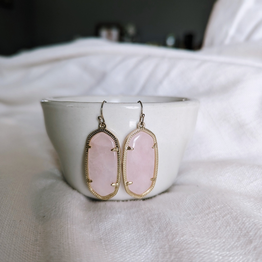 Elle Gold Drop Earrings in Rose Quartz